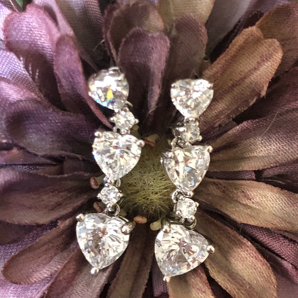 Diamonique Sterling Silver Dangle Heart Earrings